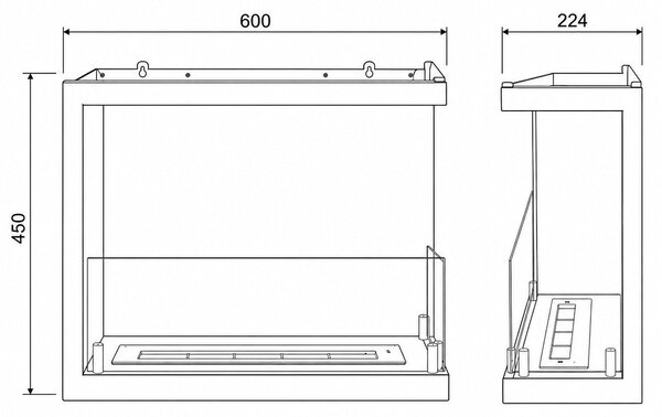 Divina Fire Camino a Bioetanolo da Incasso ad Angolo Biocamino Angolare 60x45 SUTRI 60 DX - DF600DX