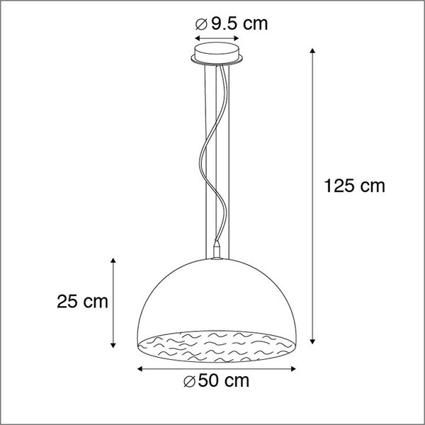 Lampada a sospensione industriale nera con oro 50 cm - Magna