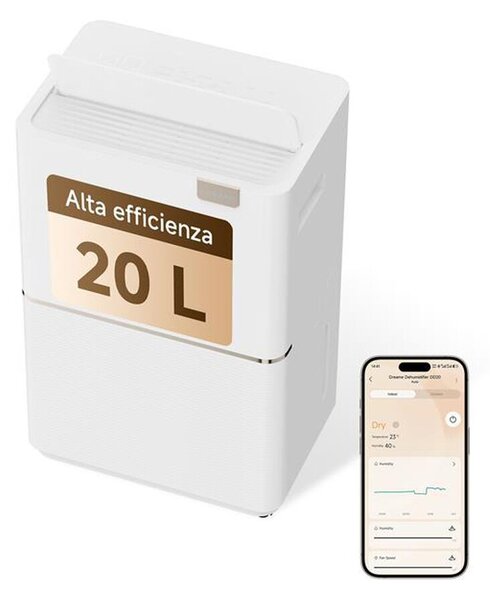 Dreame Deumidificatore DREAME 20L/24h serbatoio 2,5L controllo elettronico app Dreamehome antibatterico plasma bianco - DD20VIM