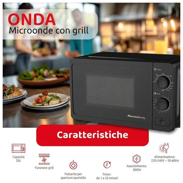 Melchioni Forno Microonde Combinato con Grill Capacit 20 Litri Potenza 800 Watt con Timer colore Nero - 118380040 Onda