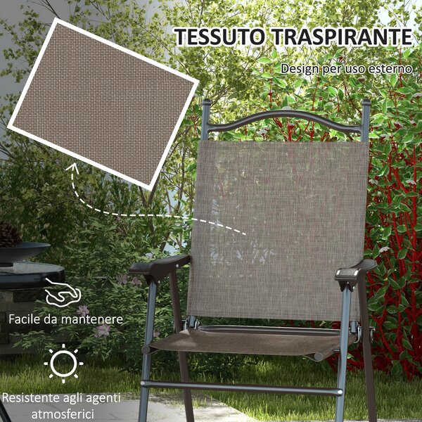 Outsunny Set 2 Sedie Pieghevoli da Giardino con Braccioli e Seduta in Tessuto Traspirante, Marrone|Aosom