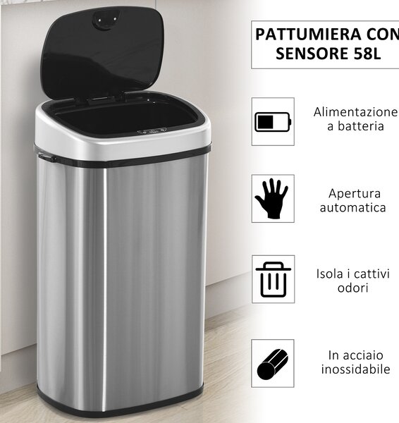 HOMCOM bidone infrarossi cestino infrarossi pattumiera infrarossi cestino homcom pattumiera homcom Argento, nero 40.9 × 28.9 × 75cm|Aosom