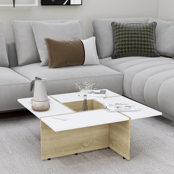 Tavolino Bianco Rovere Sonoma 79,5x79,5x30 cm Legno Multistrato