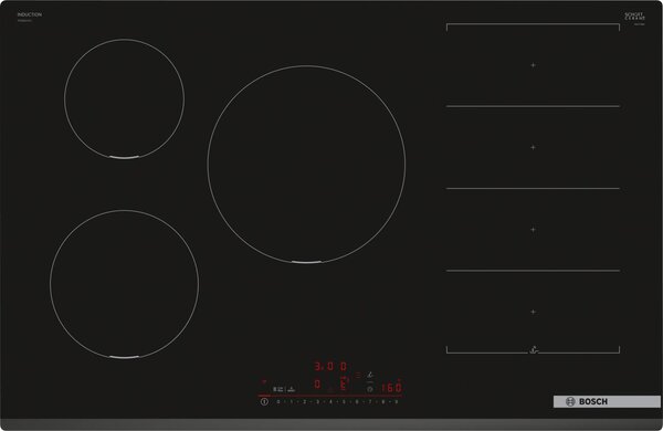 Bosch Piano Cottura Induzione 5 Fuochi Larghezza 80 cm in Vetroceramica colore Nero - PXV831HC1E Serie 6