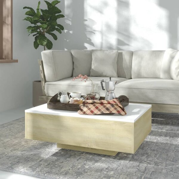 Tavolino Bianco e Rovere Sonoma 85x55x31 cm Legno Multistrato