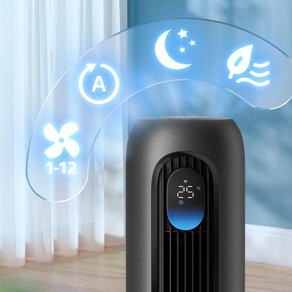 Philips Ventilatore a Colonna Torre senza Pale 12 Velocit Oscillante con Timer e Telecomando colore Nero - CX7550/01 Smart Serie 7000