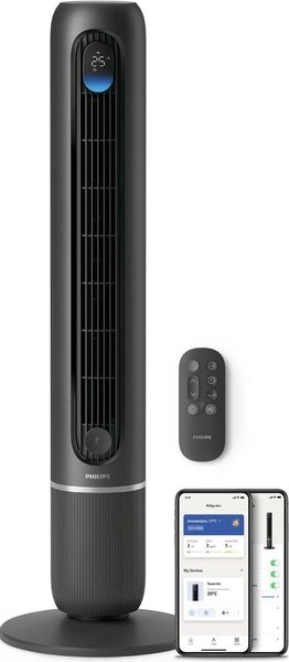 Philips Ventilatore a Colonna Torre senza Pale 12 Velocit Oscillante con Timer e Telecomando colore Nero - CX7550/01 Smart Serie 7000