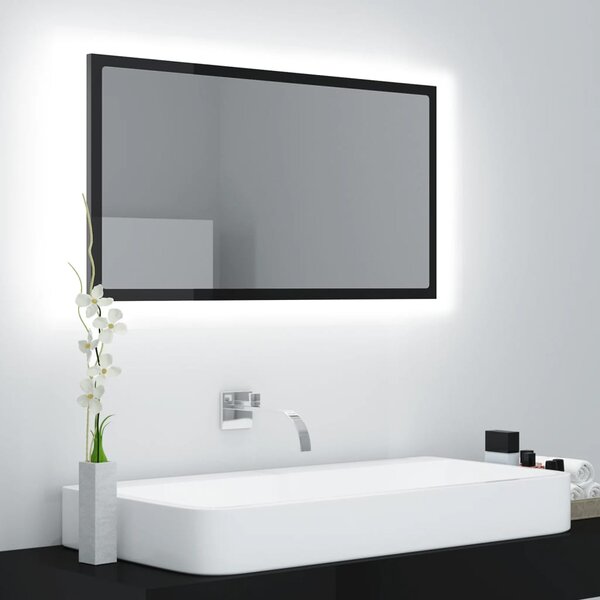 Specchio da Bagno LED Nero Lucido 80x8,5x37 cm in Acrilico