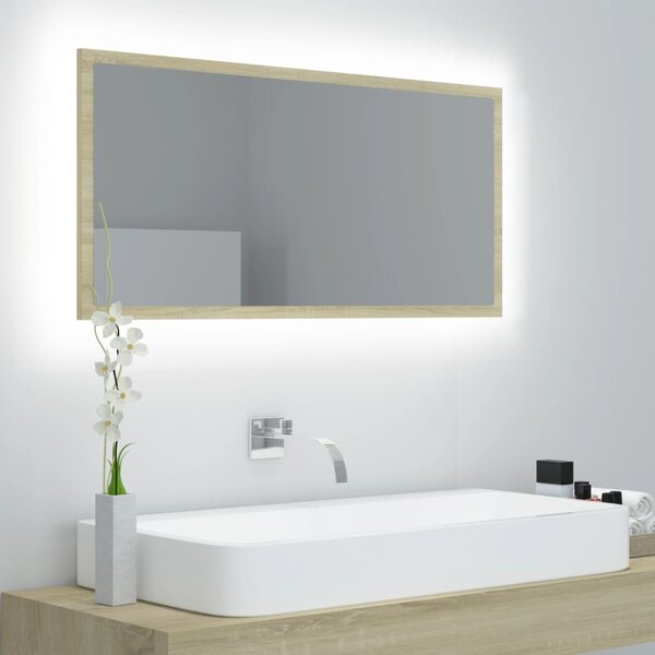 Specchio da Bagno LED Rovere Sonoma 90x8,5x37 cm in Acrilico