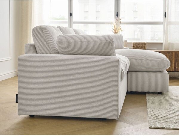 Divano angolare beige con rivestimento in velluto a coste Belair – Bobochic Paris