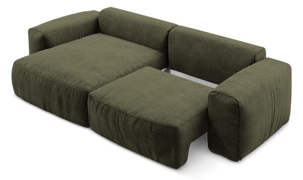 Divano angolare verde allungabile (con penisola a sinistra/con chaise lounge) con rivestimento in ciniglia Kuki – Makamii