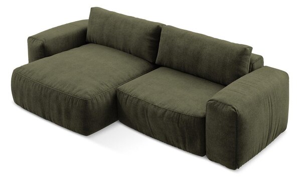 Divano angolare verde allungabile (con penisola a sinistra/con chaise lounge) con rivestimento in ciniglia Kuki – Makamii
