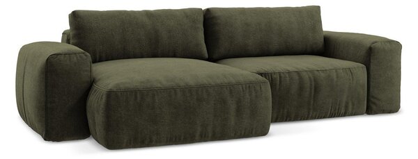 Divano angolare verde allungabile (con penisola a sinistra/con chaise lounge) con rivestimento in ciniglia Kuki – Makamii