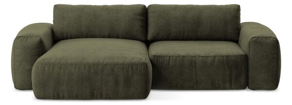 Divano angolare verde allungabile (con penisola a sinistra/con chaise lounge) con rivestimento in ciniglia Kuki – Makamii