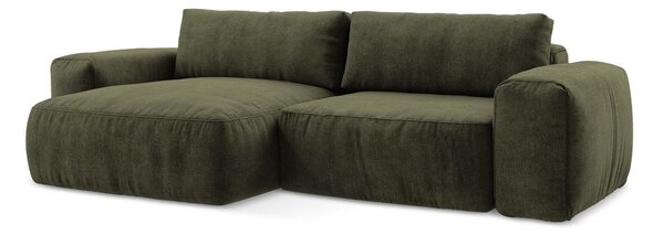 Divano angolare verde allungabile (con penisola a sinistra/con chaise lounge) con rivestimento in ciniglia Kuki – Makamii