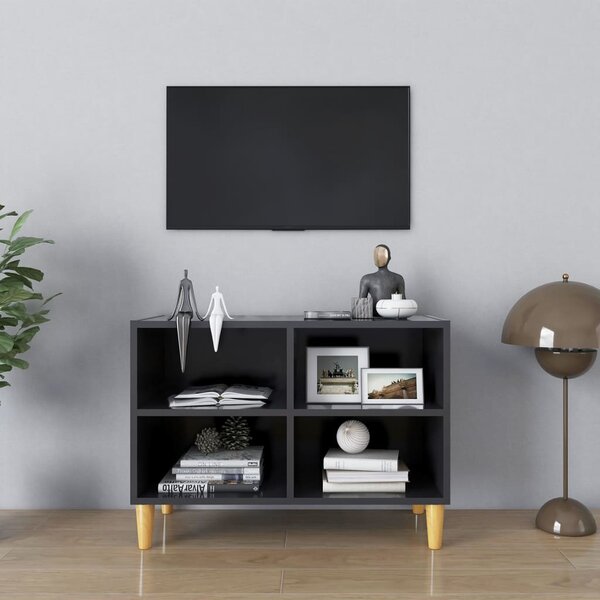 Mobile TV con Gambe in Legno Massello Grigio 69,5x30x50 cm