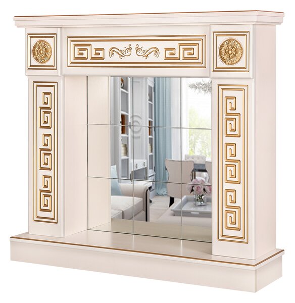 Camino Decorativo da Pavimento 102x110x30 cm con Specchio Versailles Gold Plus Avorio