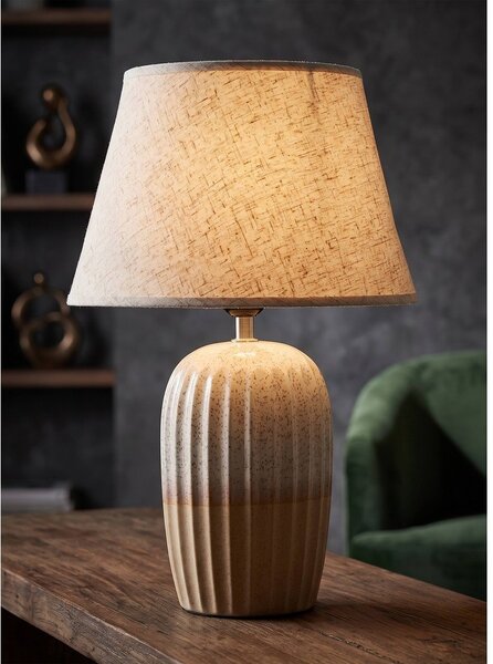 Lampada da tavolo color crema in ceramica con paralume in tessuto (altezza totale 44 cm) Japandi – Mauro Ferretti