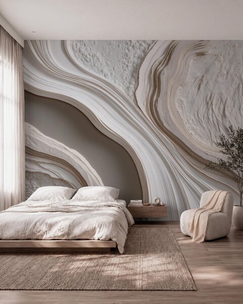 Carta da parati Imitazione di intonaco con texture ondulata nei toni del beige-crema con effetto 3D, Carta da parati lastrazione, w10042 : Uwalls.it