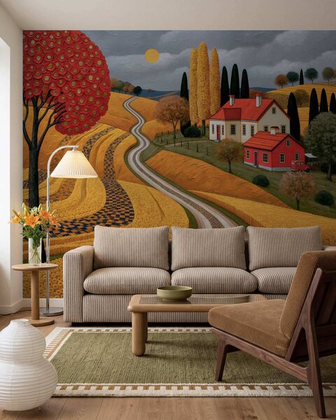 Carta da parati Imitazione di un pittoresco paesaggio toscano realizzata con pennellate tipiche della, Carta da parati Natura, w10049 : Uwalls.it