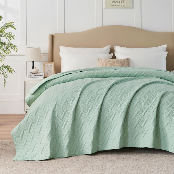 Elegante copripiumino verde menta con motivo a rilievo, 220x240 cm