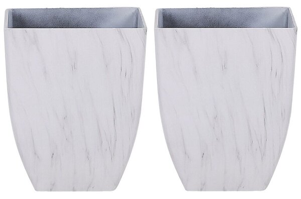 Set di 2 vasi per piante da esterno per interni effetto marmo bianco miscela di pietra quadrata dal design moderno Beliani