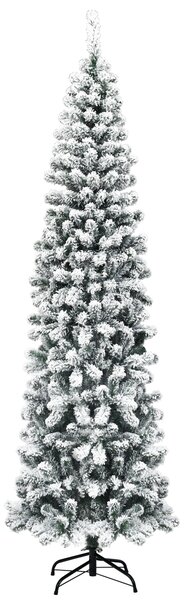 Costway Albero artificiale di Natale, Abete innevato non illuminato con aghi in PVC base pieghevole di metallo 225 cm