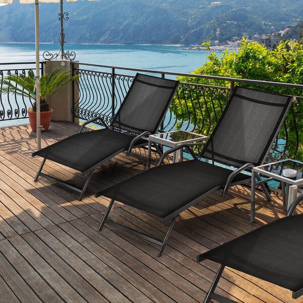 Costway Set di 2 chaise longue da esterno con sedile traspirante, Sedie a sdraio reclinabili in 5 posizioni Nero