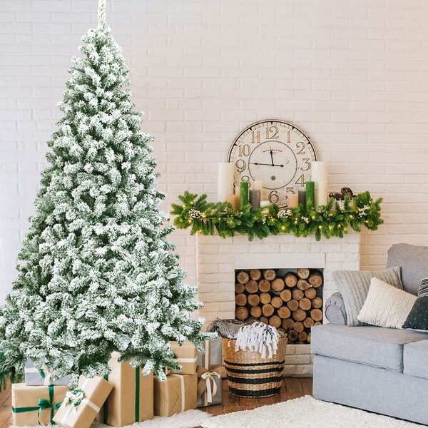 Costway Albero artificiale di Natale con 1364 rami, Abete innevato con aghi in PVC solida base di metallo 225cm