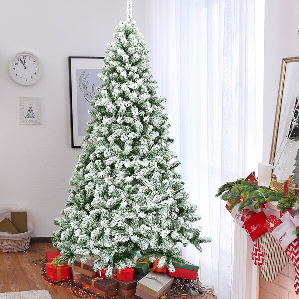 Costway Albero artificiale di Natale con 1364 rami, Abete innevato con aghi in PVC solida base di metallo 225cm