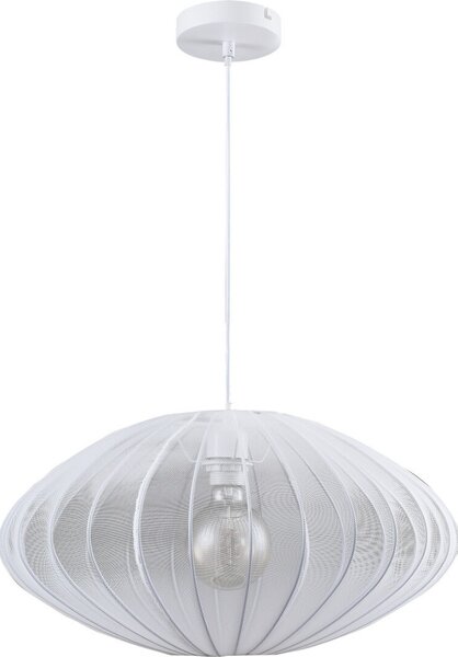 Lampada a sospensione con paralume in tessuto bianco a forma di ellisse, Ø50 cm, 1xE27, 20 W, per soggiorno e camera da letto, KINU Polux