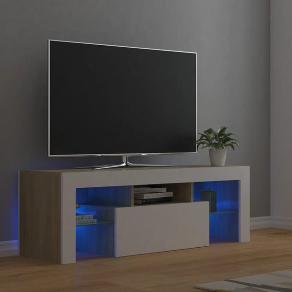 Mobile Porta TV con Luci LED Bianco e Rovere Sonoma 120x35x40cm