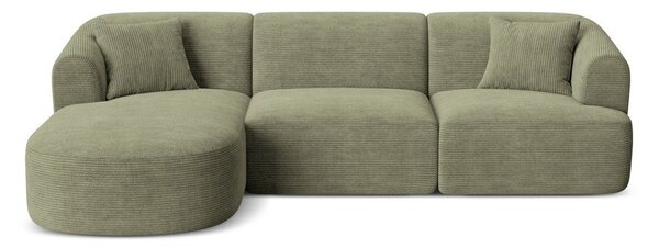 Divano angolare verde (con penisola a sinistra/con chaise lounge) con rivestimento in velluto a coste Campi – Cosmopolitan Design