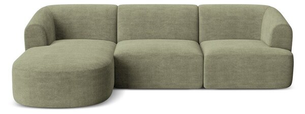 Divano angolare verde (con penisola a sinistra/con chaise lounge) con rivestimento in velluto a coste Campi – Cosmopolitan Design