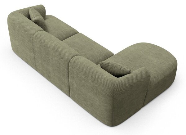 Divano angolare verde (con penisola a sinistra/con chaise lounge) con rivestimento in velluto a coste Campi – Cosmopolitan Design