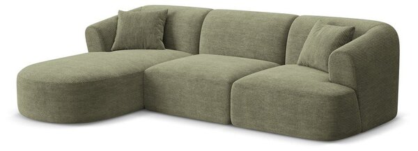 Divano angolare verde (con penisola a sinistra/con chaise lounge) con rivestimento in velluto a coste Campi – Cosmopolitan Design
