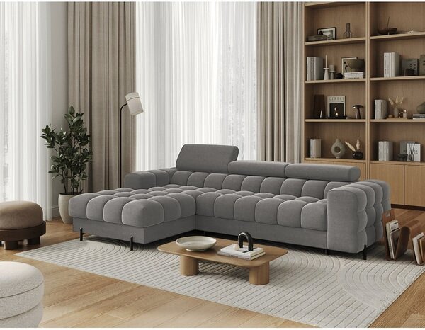 Divano angolare grigio tortora allungabile/con contenitore (con penisola a sinistra/con chaise lounge) con rivestimento in velluto Felro – ELTAP