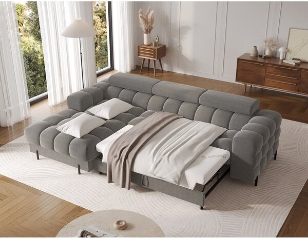 Divano angolare grigio tortora allungabile/con contenitore (con penisola a sinistra/con chaise lounge) con rivestimento in velluto Felro – ELTAP