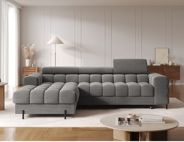Divano angolare grigio tortora allungabile/con contenitore (con penisola a sinistra/con chaise lounge) con rivestimento in velluto Felro – ELTAP