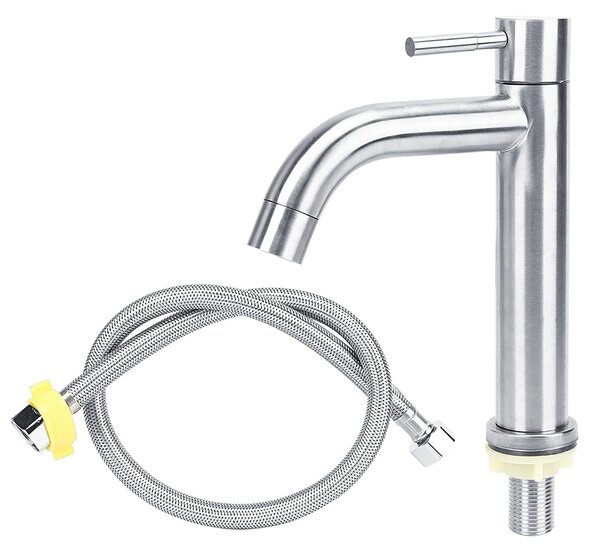 Miscelatore monocomando per lavabo, in acciaio inossidabile, con finitura spazzolata, portata dell'acqua di 12 cm, design elegante