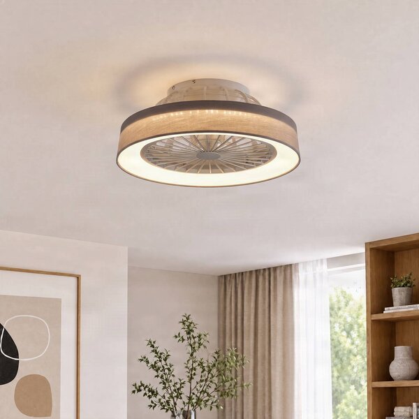 Ventilatore da soffitto LED Lindby Mace, grigio, Ø 47 cm, silenzioso, CCT Mace Lindby, dimmerabile, Alluminio / Grigio / Zincato, Soggiorno / Sala da pranzo, Plastica, Moderno