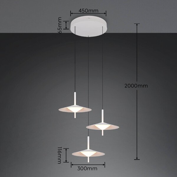 Trio Lighting Lampada a sospensione Amalo, dimmerabile, Bianco / Opale, Soggiorno / Sala da pranzo, Metallo, Moderno, Lampada a sospensione