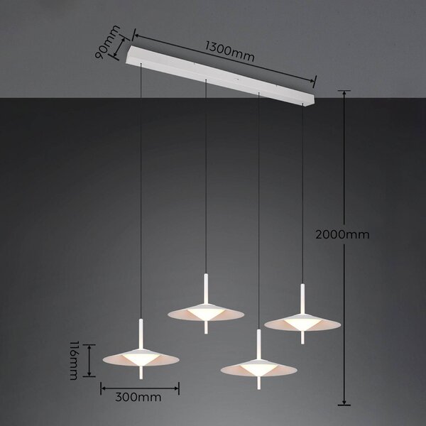 Trio Lighting Lampada a sospensione Amalo, dimmerabile, Bianco / Opale, Soggiorno / Sala da pranzo, Metallo, Moderno, Lampada a sospensione