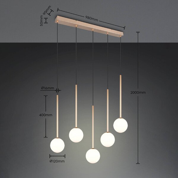 Trio Lighting Lampada a sospensione Firano, Ottone / Oro, Soggiorno / Sala da pranzo, Metallo, Moderno, Lampada a sospensione