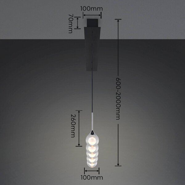 Trio Lighting Lampada a sospensione Calista, dimmerabile, Cromo / Argento, Soggiorno / Sala da pranzo, Metallo, Moderno, Lampada a sospensione