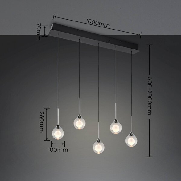 Trio Lighting Lampada a sospensione Calista, dimmerabile, Cromo / Argento, Soggiorno / Sala da pranzo, Metallo, Moderno, Lampada a sospensione