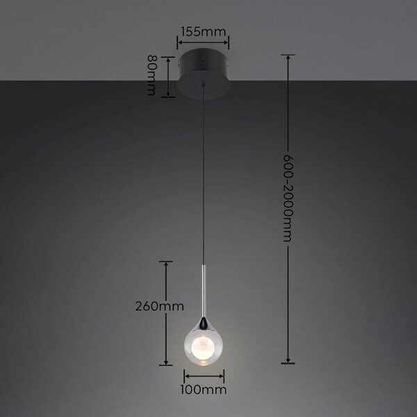 Trio Lighting Lampada a sospensione Calista, dimmerabile, Cromo / Argento, Soggiorno / Sala da pranzo, Metallo, Moderno, Lampada a sospensione