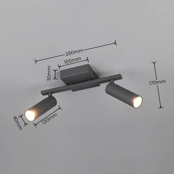 Trio Lighting Faretto da soffitto Dara, lunghezza 28 cm, antracite, metallo, a 2 luci. Dara, Nero, Soggiorno / Sala da pranzo, Metallo, Moderno, Downlight