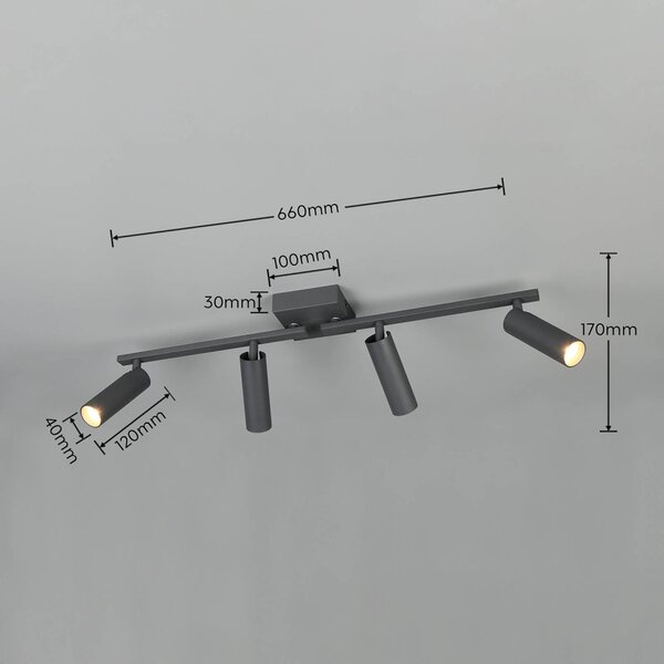Trio Lighting Faretto da soffitto Dara, lunghezza 66 cm, antracite, metallo, a 4 luci. Dara, Nero, Soggiorno / Sala da pranzo, Metallo, Moderno, Downlight