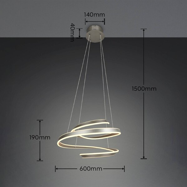 Trio Lighting Lampada a sospensione Arlington, dimmerabile, Alluminio / Grigio / Zincato, Soggiorno / Sala da pranzo, Metallo, Moderno, Lampada a sospensione